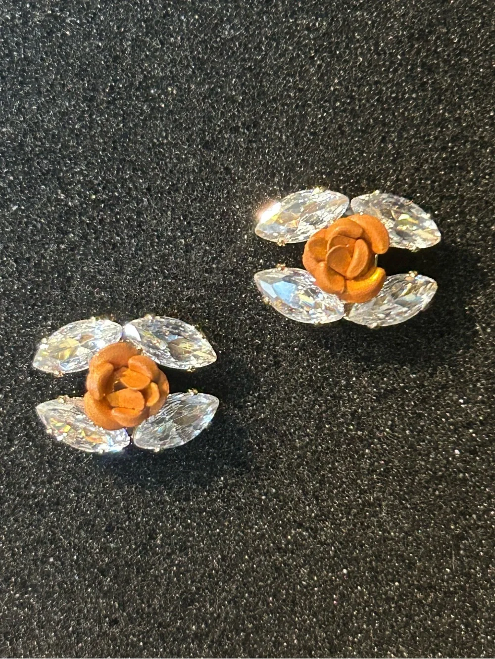 Clear Crystal Petal Studs with the light orange or terra-cotta color Rose